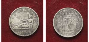 SPAGNA, 2 PESETAS 1870 (74) , KM 654