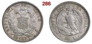 CHILE  50 Centavos 1863  Kr.  134  Ag  g ... 