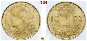 Confederazione Elvetica 10 Franchi 1922 B, ... 
