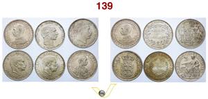 Regno di Danimarca 6 monete in argento da 2 ... 