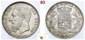 Regno del Belgio Re Leopoldo II 5 Franchi ... 