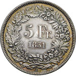 SVIZZERA    5 Franchi 1851.   Ag   ... 