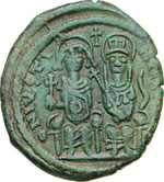 GIUSTINO II con Sofia (565-578) Follis, ... 