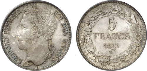 5 francs 1833, Bruxelles. Frappe ... 