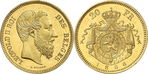 Léopold II, 1865-1909. 20 francs ... 