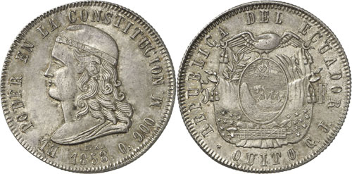 5 Francos 1858 GJ, Quito. ... 