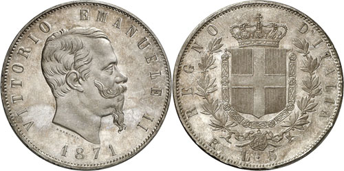 Royaume dItalie - 5 Lire 1871 R, ... 