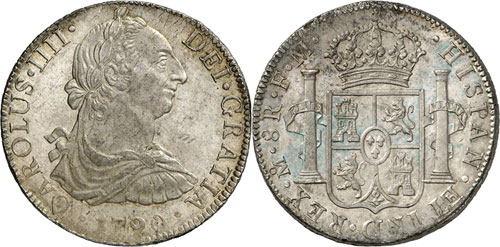 8 Reales 1790 Mo-FM, Mexico. Buste ... 