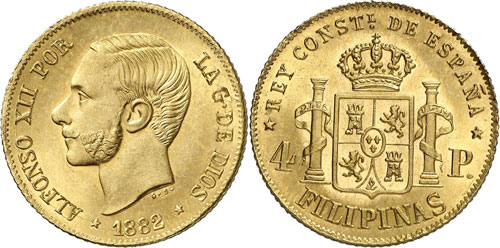 Alphonse XII, 1875-1886. 4 Pesos ... 