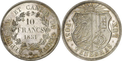 Genève - 10 Francs 1851. Valeur ... 