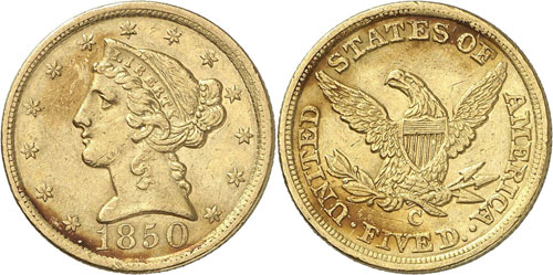 5 Dollars «Coronet Head» 1850 C, ... 