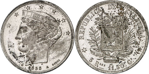 VENEZUELA - 5 Reales 1858 A, ... 