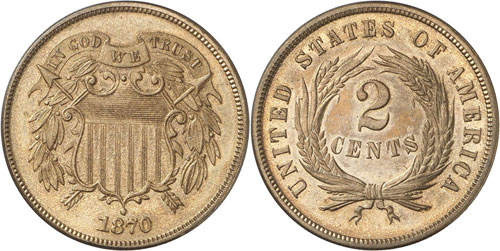 2 Cents 1870. FLAN BRUNI. Ecusson ... 