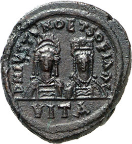 Justin II 565-578.  Follis 372/3, ... 
