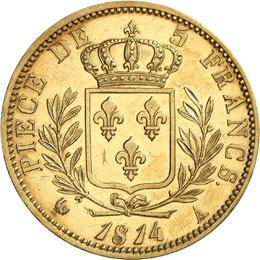 Louis XVIII, 1815-1824.  5 Francs ... 