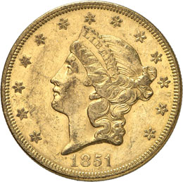 20 dollars Coronet Head 1851.  ... 