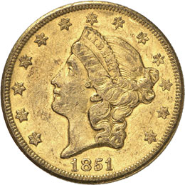 20 dollars Coronet Head 1851 O, ... 