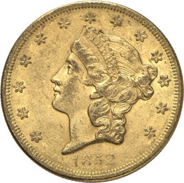 20 dollars Coronet Head 1852.  ... 