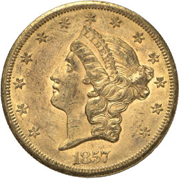 20 dollars Coronet Head 1857 S, ... 