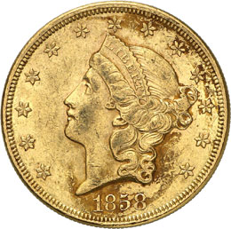 20 Dollars Coronet Head 1858.  ... 