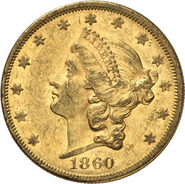 20 dollars Coronet Head 1860.  ... 