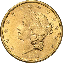 20 Dollars Coronet Head 1861.  ... 