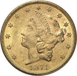 20 dollars Coronet Head 1874.  ... 