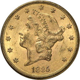 20 dollars Coronet Head 1885 S, ... 