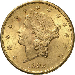 20 Dollars Coronet Head 1892 S, ... 