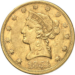 10 Dollars Coronet Head 1854.  ... 
