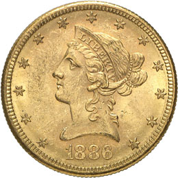 10 Dollars Coronet Head 1886 S, ... 