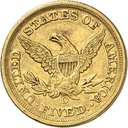 5 Dollars Coronet Head 1852 D, ... 