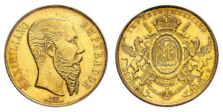 Maximilien, 1864-1867.  20 Pesos ... 