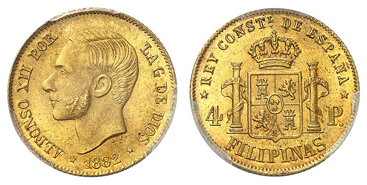Alphonse XII, 1874-1885.  4 Pesos ... 