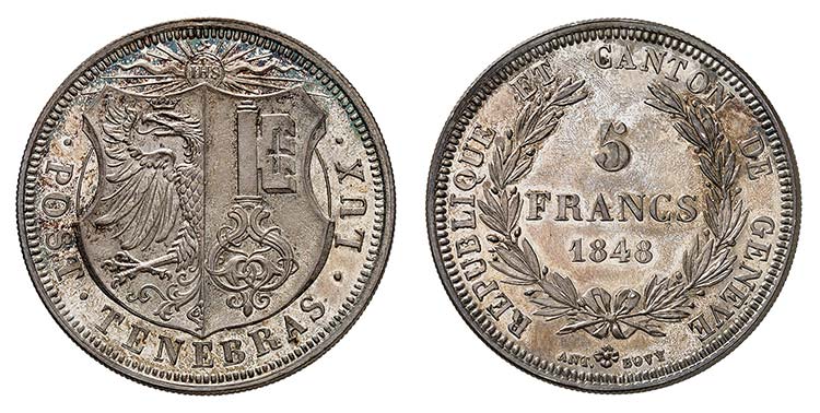 Genève - 5 Francs 1848. Armes de ... 