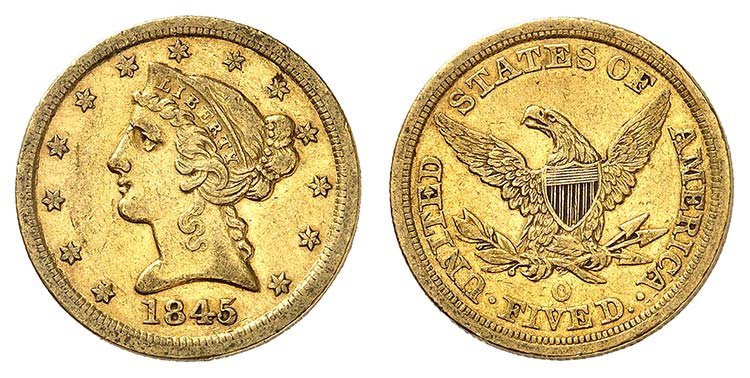 5 Dollars 1845 O, New Orleans. ... 