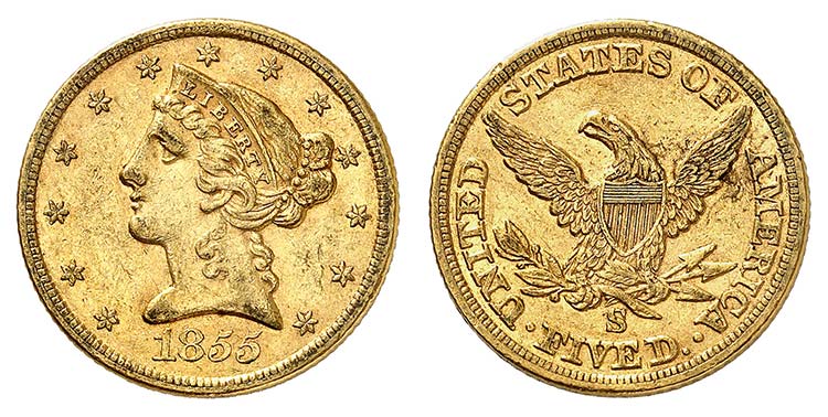 5 Dollars 1855 S, San Francisco. ... 