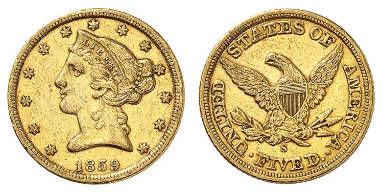 5 Dollars 1859 S, San Francisco. ... 