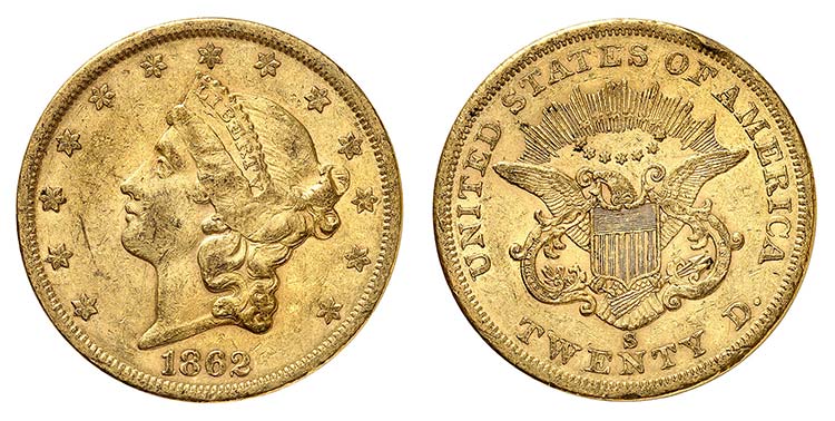 20 Dollars 1862 S, San Francisco. ... 