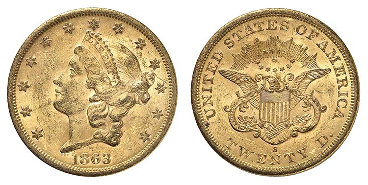 20 Dollars 1863 S, San Francisco. ... 