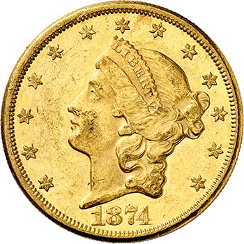 20 Dollars Coronet Head 1874 CC, ... 
