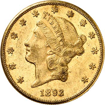 20 Dollars Coronet Head 1893 CC, ... 