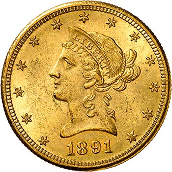 10 Dollars 1891 CC, Carson City. ... 