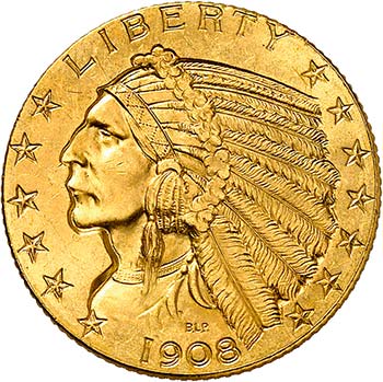 5 Dollars Indian 1908. Tête ... 