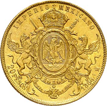 Maximilien, 1864-1867. 20 Pesos ... 