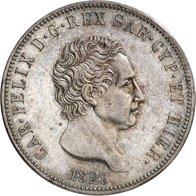 Piémont Sardaigne, 5 Lire 1826 P ... 