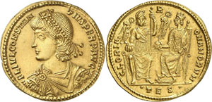 Constance II 337-361. Médaillon de deux ... 