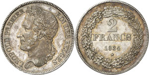 2 Francs 1834, Bruxelles. FLAN BRUNI. Frappe ... 