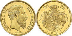 Léopold II, 1865-1909. 20 francs 1866, ... 