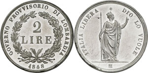 L ombardie - 2 Lire 1848 M, Milan. ESSAI en ... 